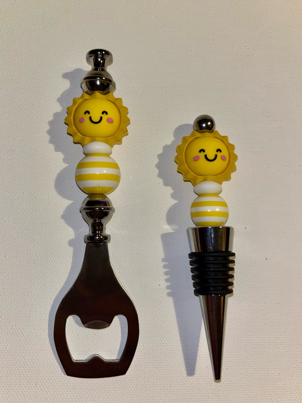 Sunshine Smiley Bottle Opener and Wine Stopper Set - Striped